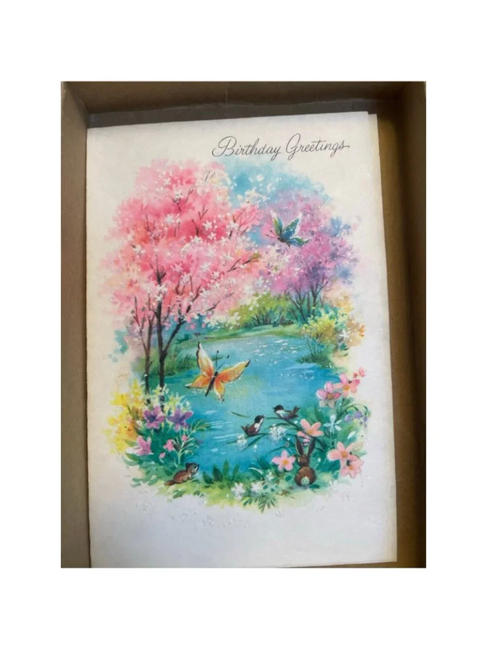 11 Vintage 1950s Greeting Cards Envelopes Original Box Glitter Unused MCM